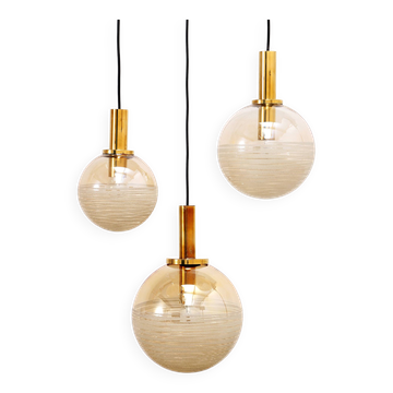 Ensemble vintage de trois lampes suspendues Glashutte Limburg, Allemagne des années 1960.