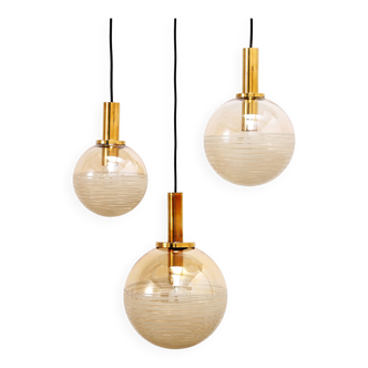 Ensemble vintage de trois lampes suspendues Glashutte Limburg, Allemagne des années 1960.