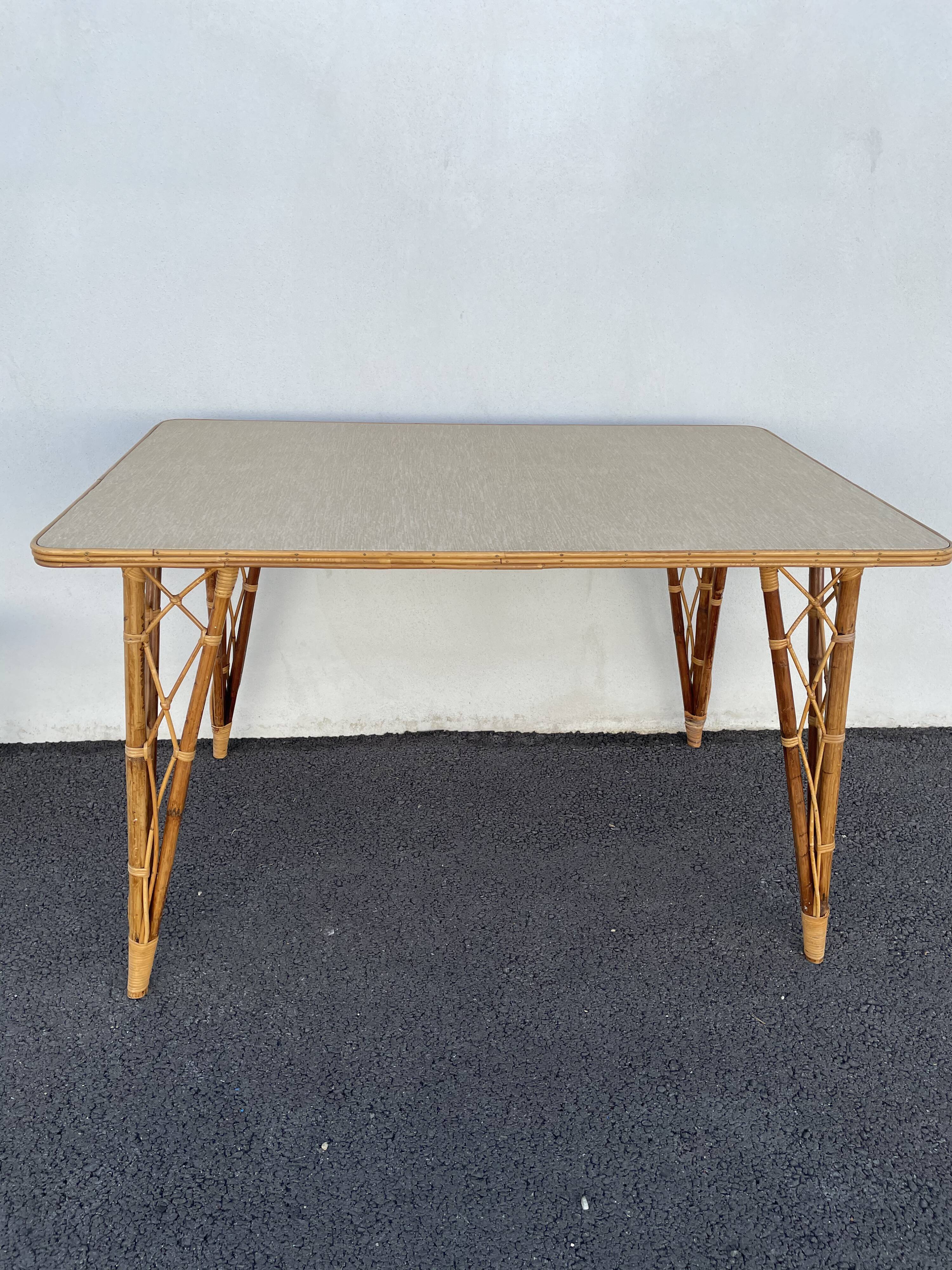 Rattan table vintage compass feet