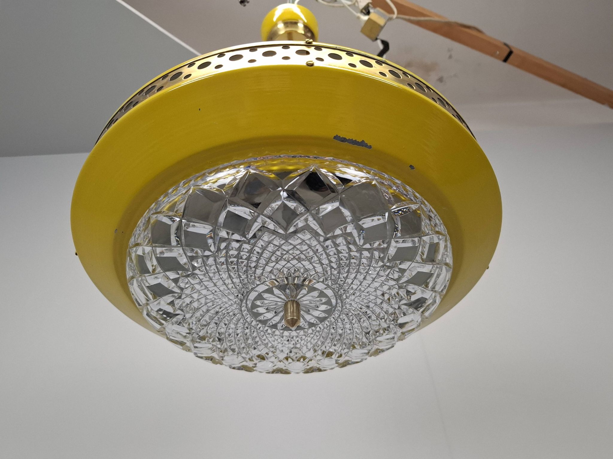 1970s Ludib Mid-Century Pendant Lamp in Yellow Metal, Brass and Glass