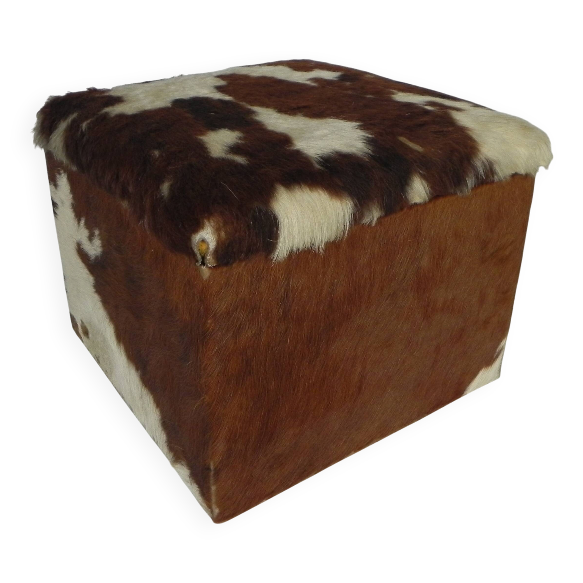Vintage pouffe, storage chest upholstered in cowhide, Netherlands 1950s