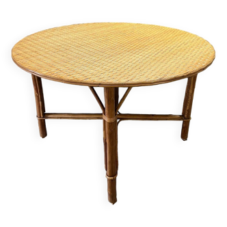 Vintage round rattan dining table