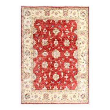 Tapis de salon rouge en laine, fait main, motif floral, style traditionnel, 150 x 210 cm