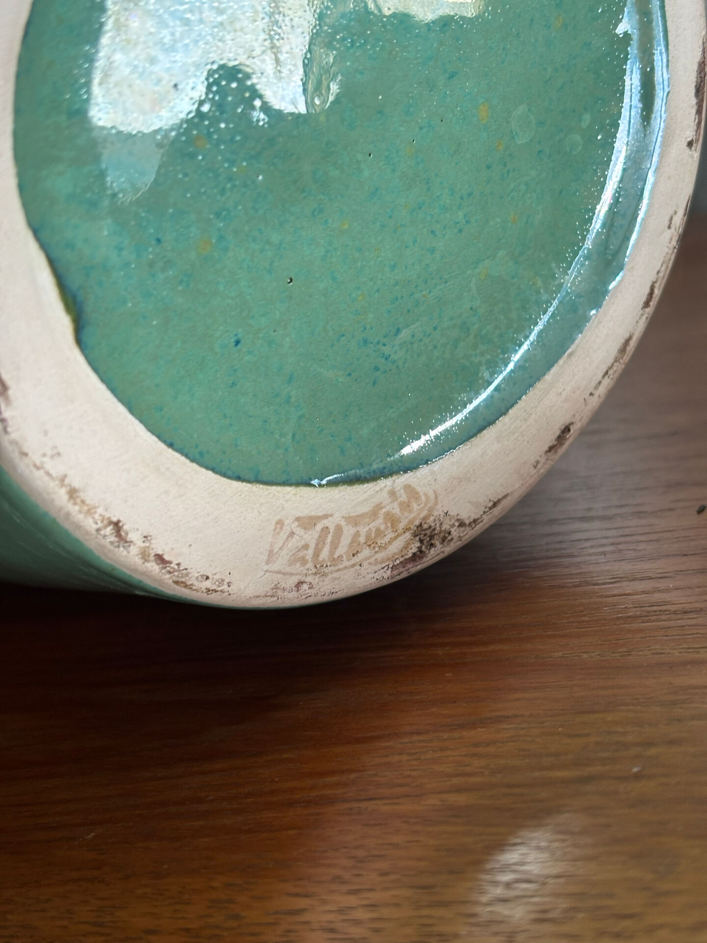 Jade green glazed ceramic vase, Vallauris 1950