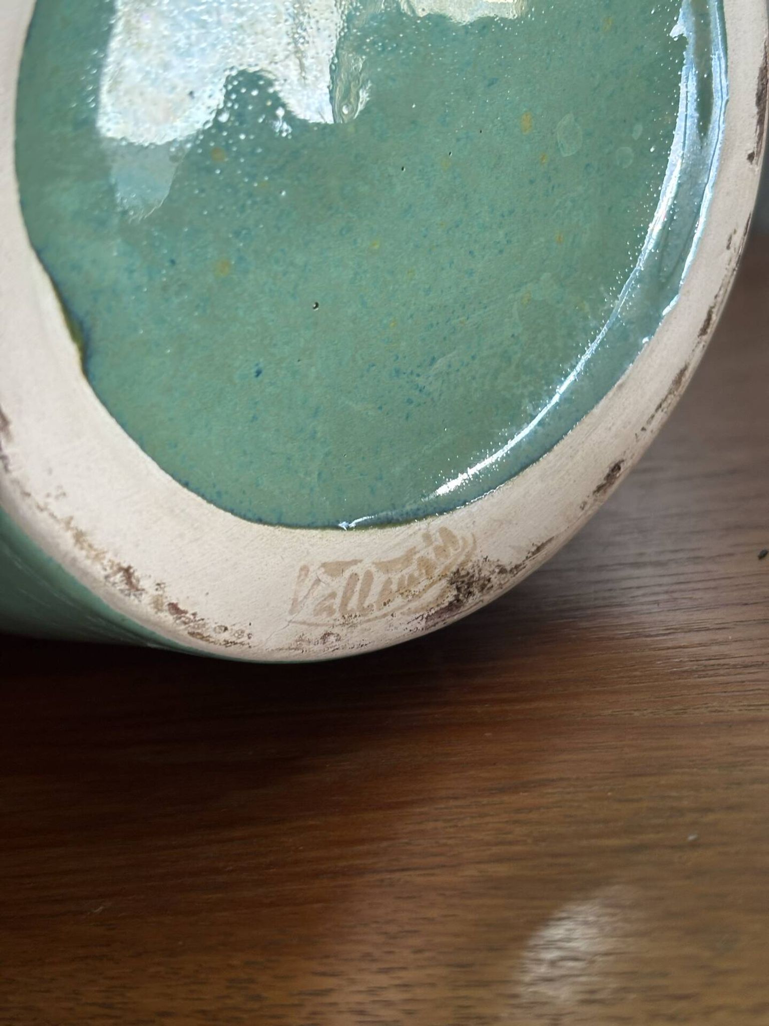 Jade green glazed ceramic vase, Vallauris 1950