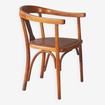 Art déco office armchair, 1935 by fischel, bistro curved wood leather seat