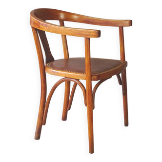 Fauteuil de bureau art déco, 1935 par fischel , assise cuir bois courbé bistro