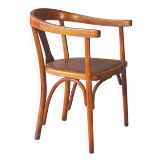 Art déco office armchair, 1935 by fischel, bistro curved wood leather seat