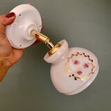 Vintage white opaline wall lamp with shade