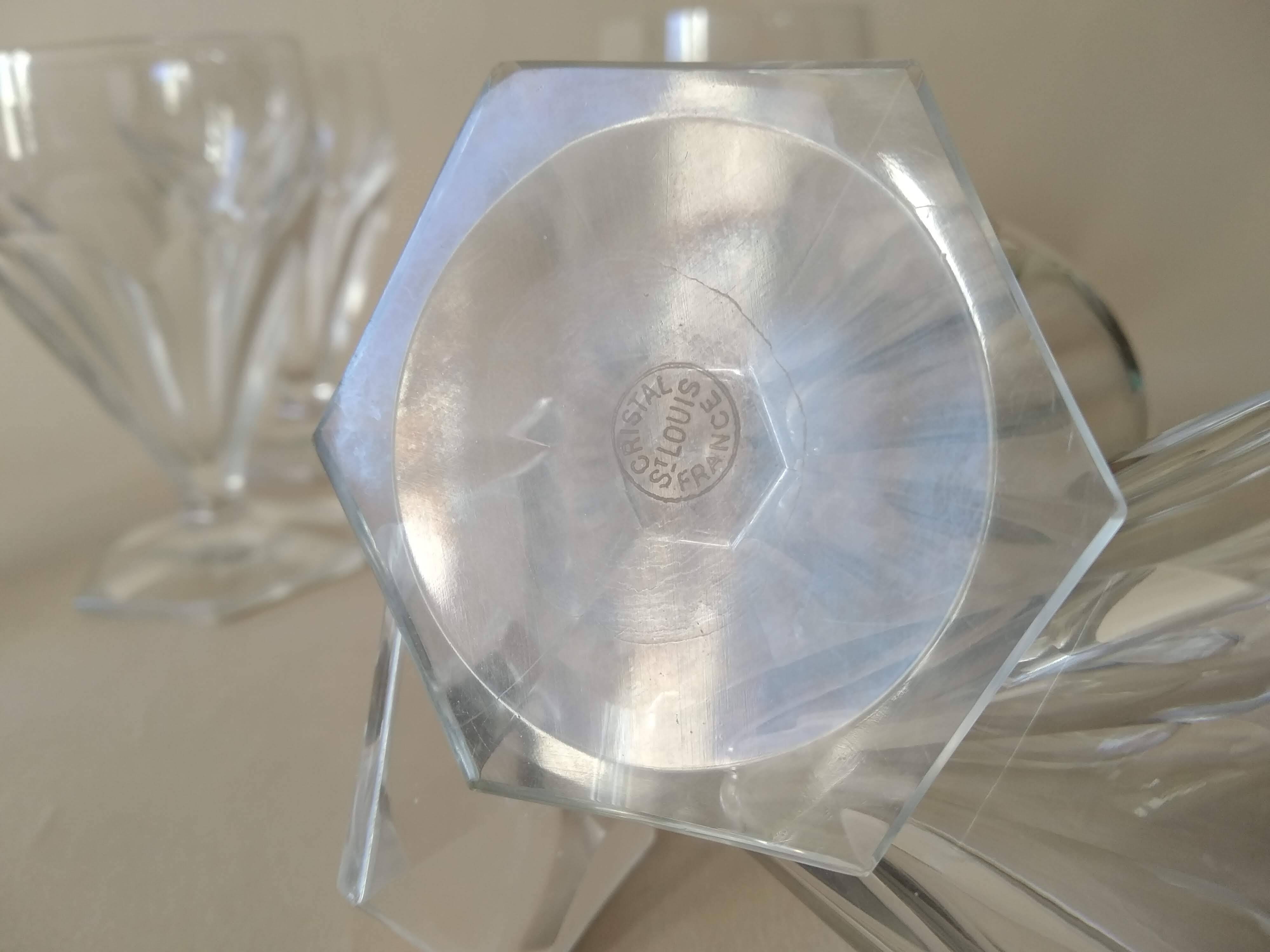 6 SAINT LOUIS flat-ribbed white wine glasses, Poincaré model