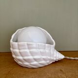 Vintage shell lamp in ceramic and white opaline