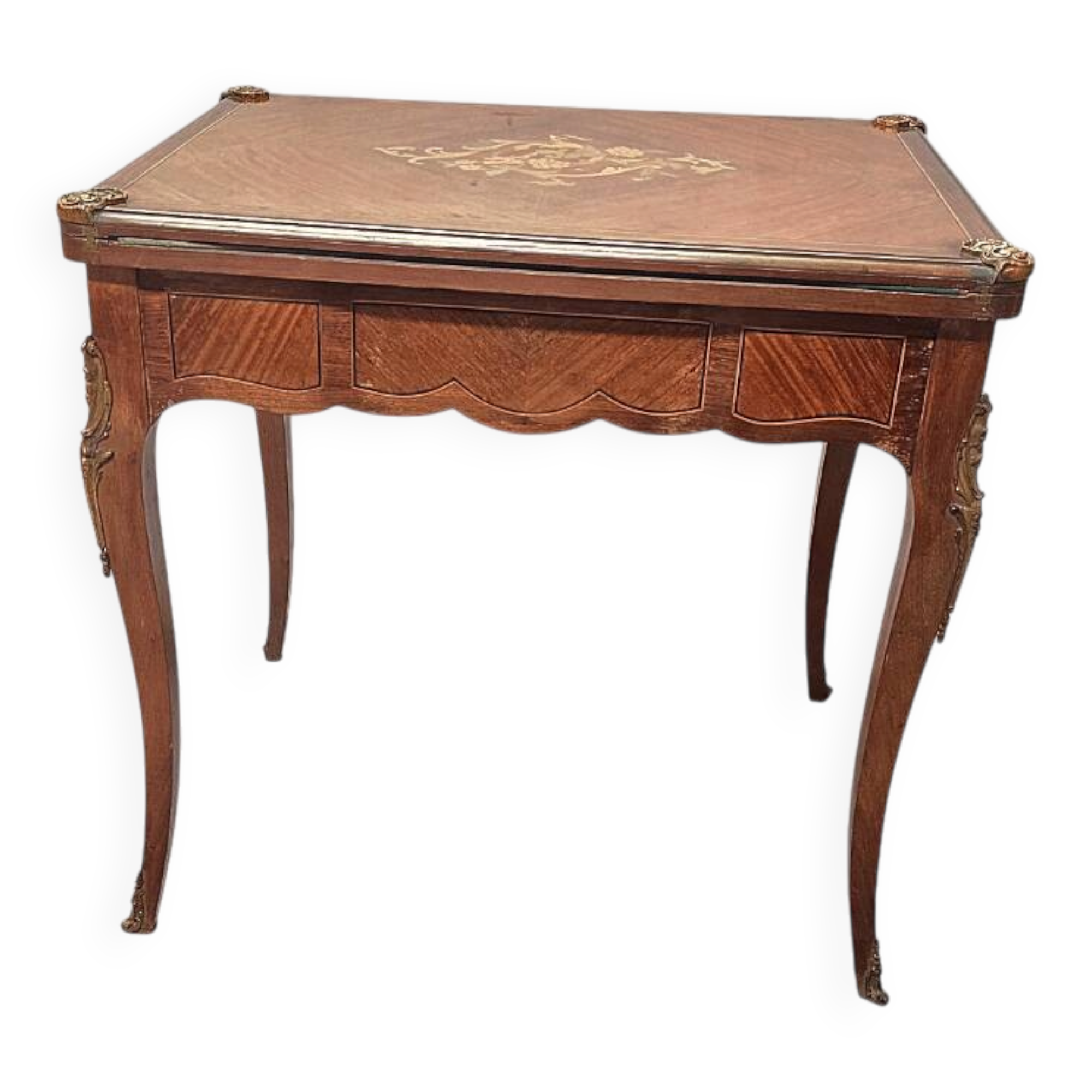 French Louis XV Style Gaming Table With Marquetry, 1960s