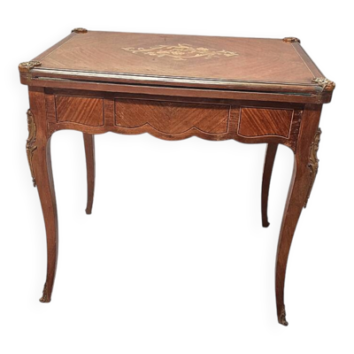 Table de jeu de style Louis XV avec marqueterie, années 1960