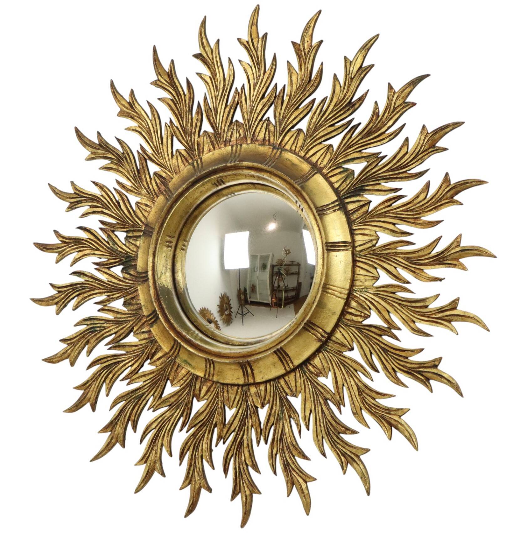 Large Rare Wooden Sun Mirror Sunburst Gold Leaf XL 86cm