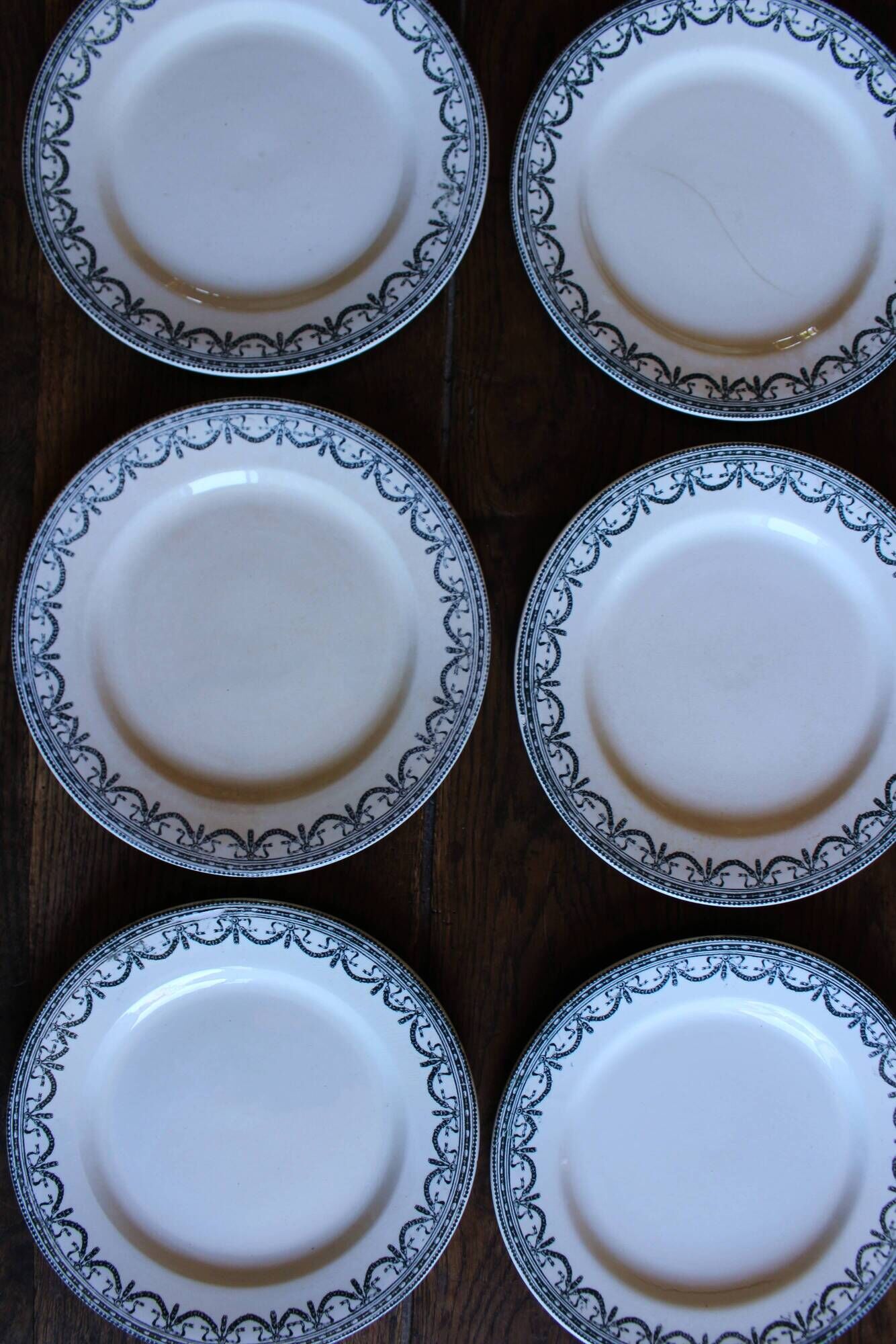 A set of 6 flat plates Terre de Fer Guirlandes Louis XVI Salins