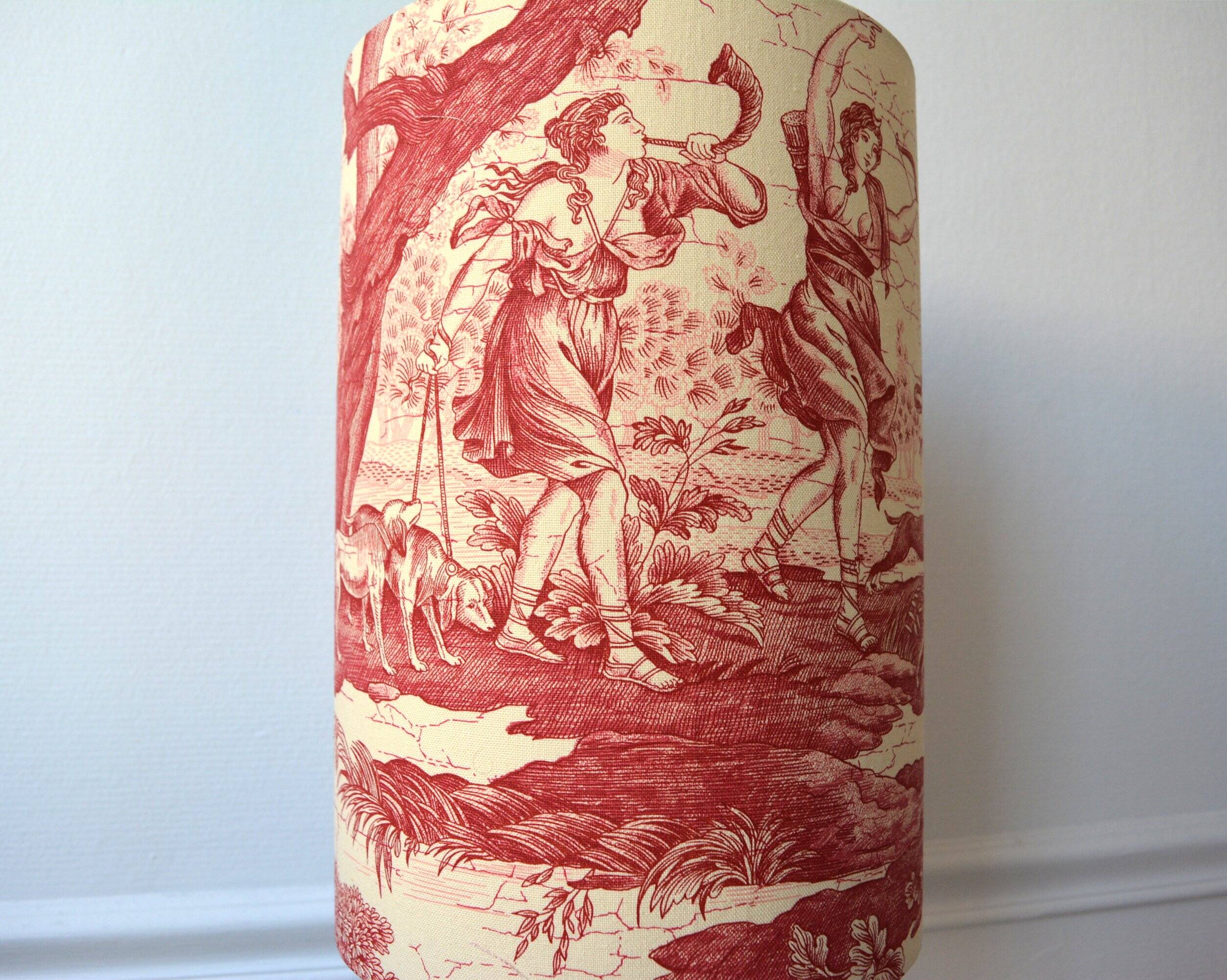 Red toile de Jouy lampshade