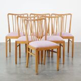 Lot de 6 chaises de salle à manger vintage au design danois des années 1970 avec assises en tissu violet clair