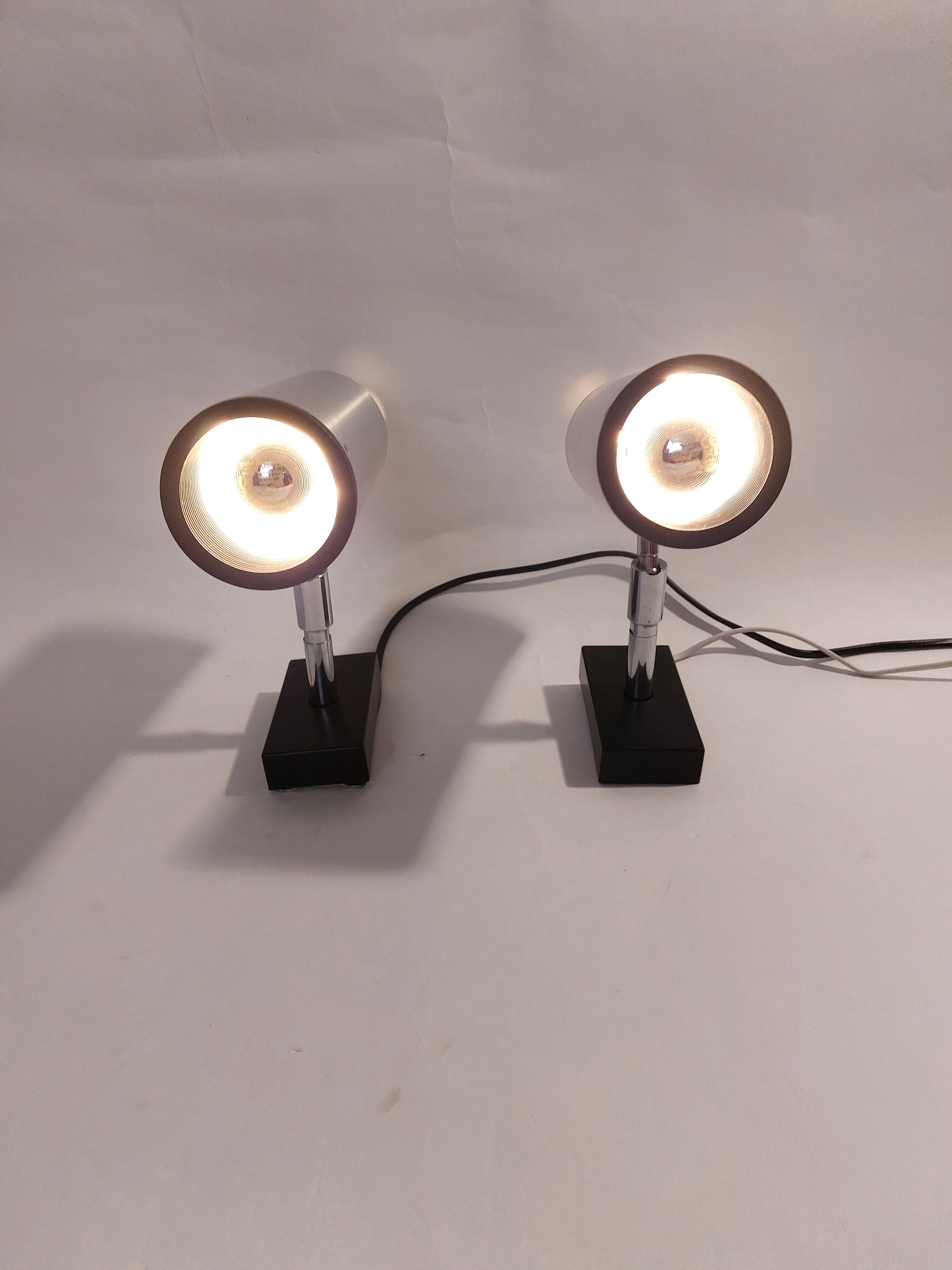 Pair of brushed aluminum wall lamps Staff 1970