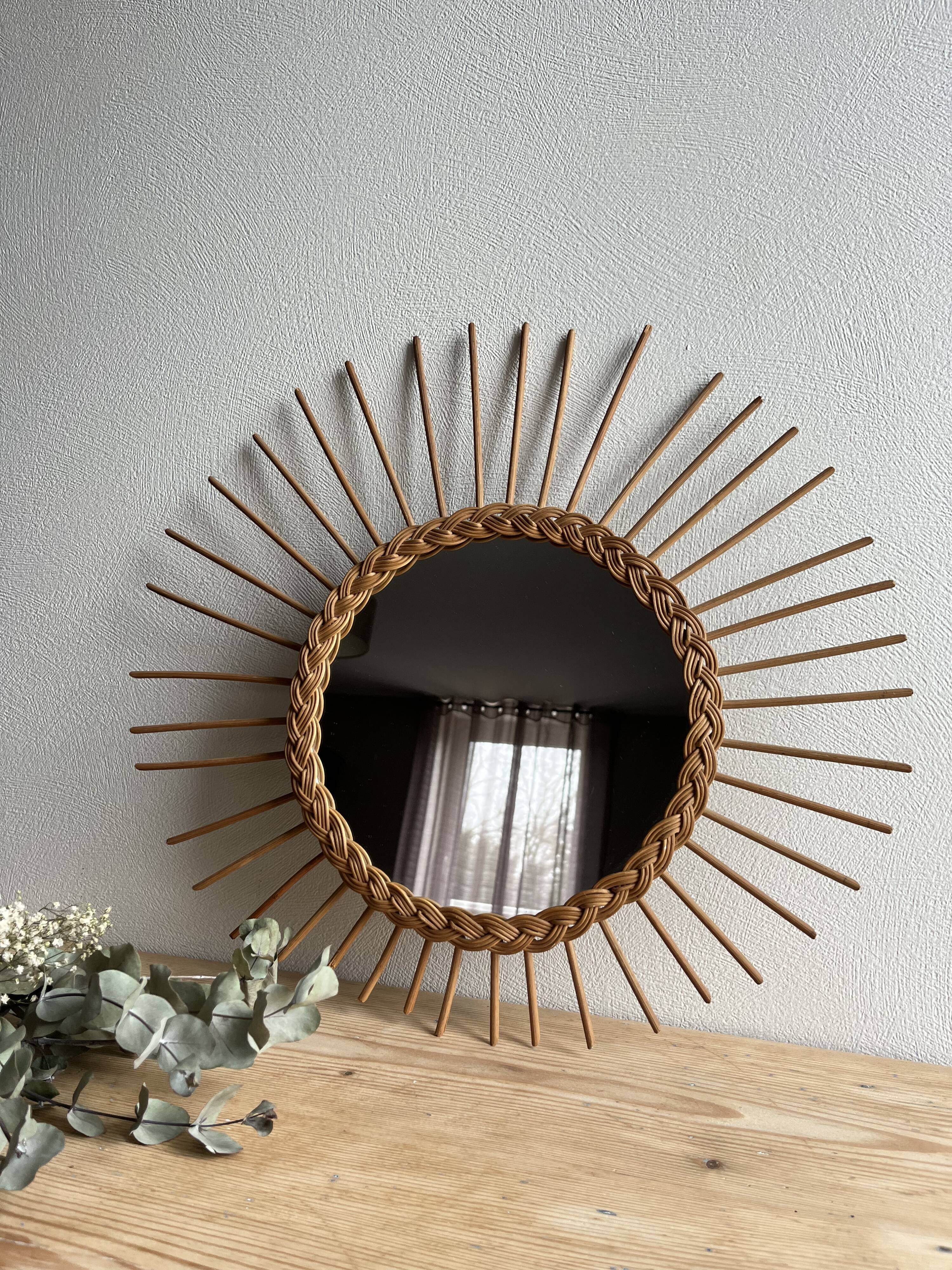 Vintage rattan sun mirror