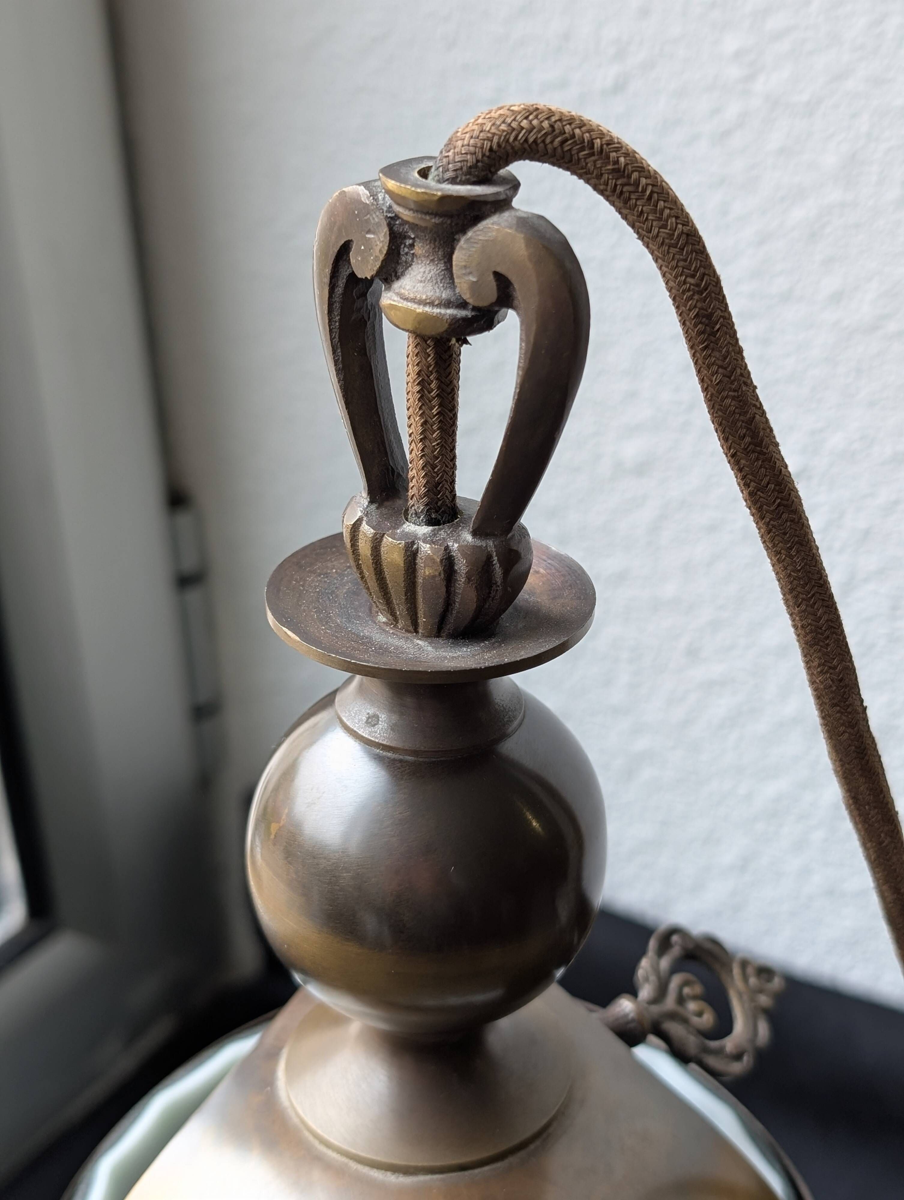 Suspension tulipe vintage vert émeraude et laiton