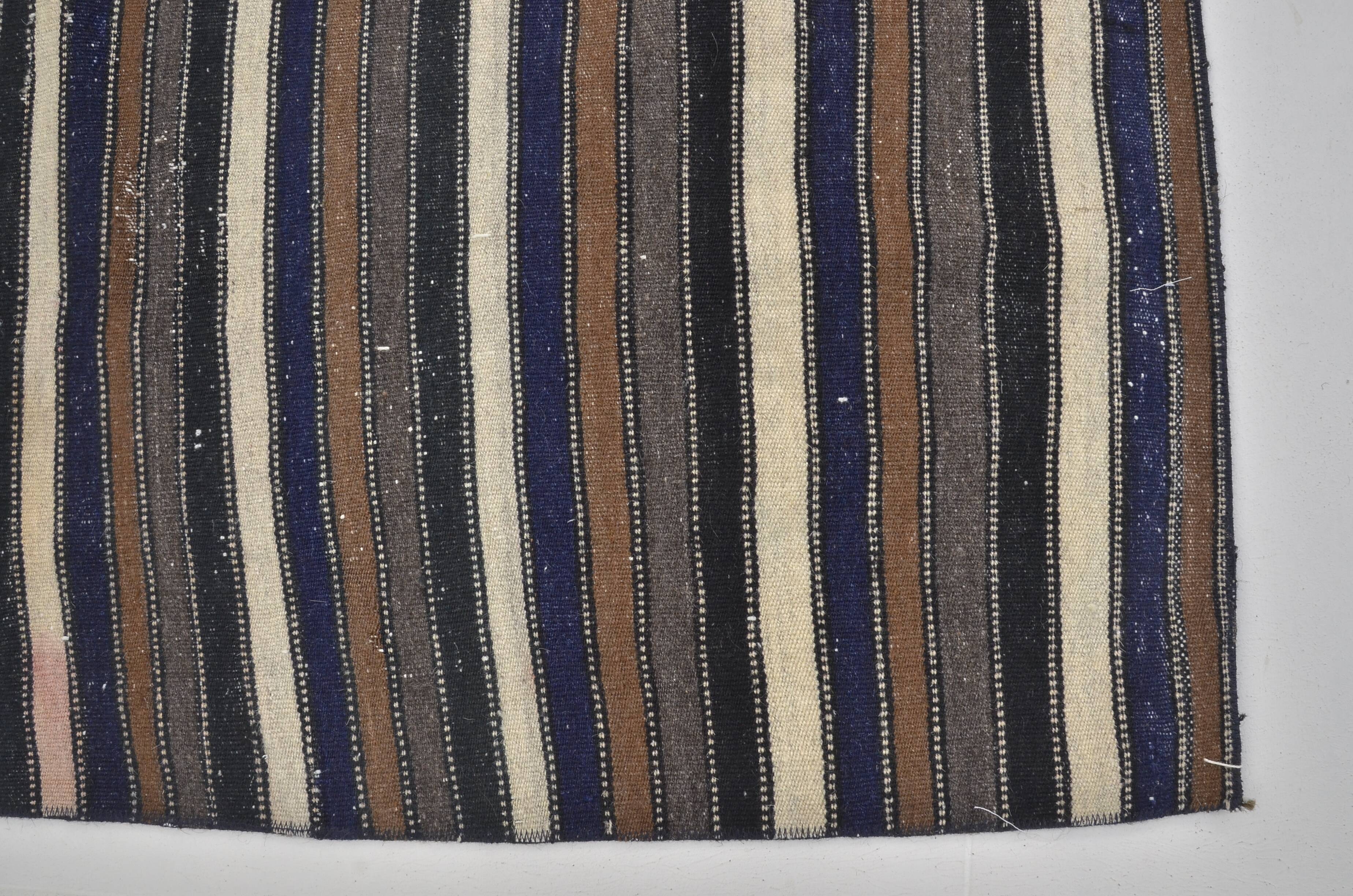 Couverture en kilim en laine turque Oushak à rayures, sku 3776