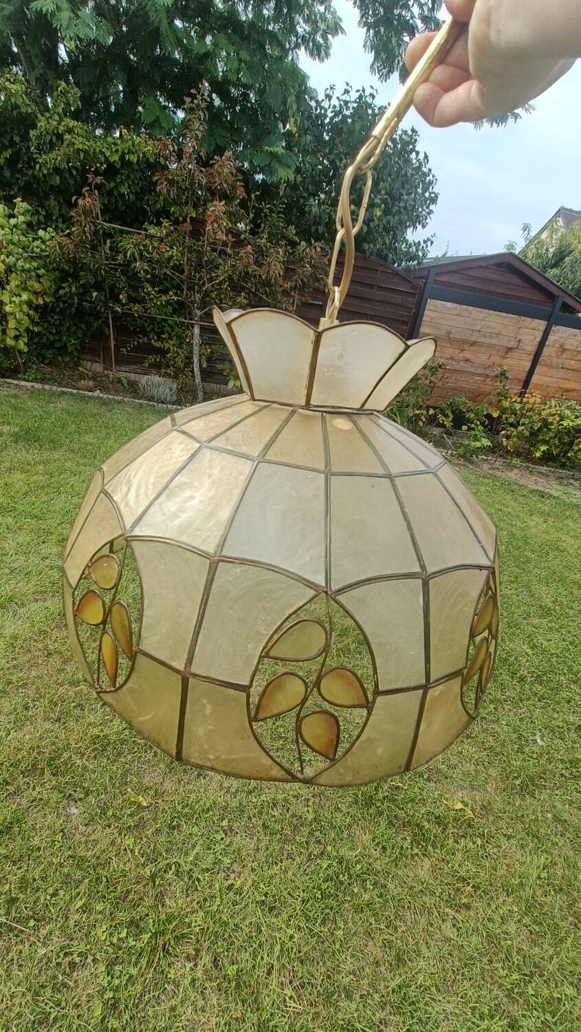 Mother-of-pearl and brass pendant light
