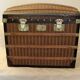 Curved trunk chest storage wood and canvas to scratches