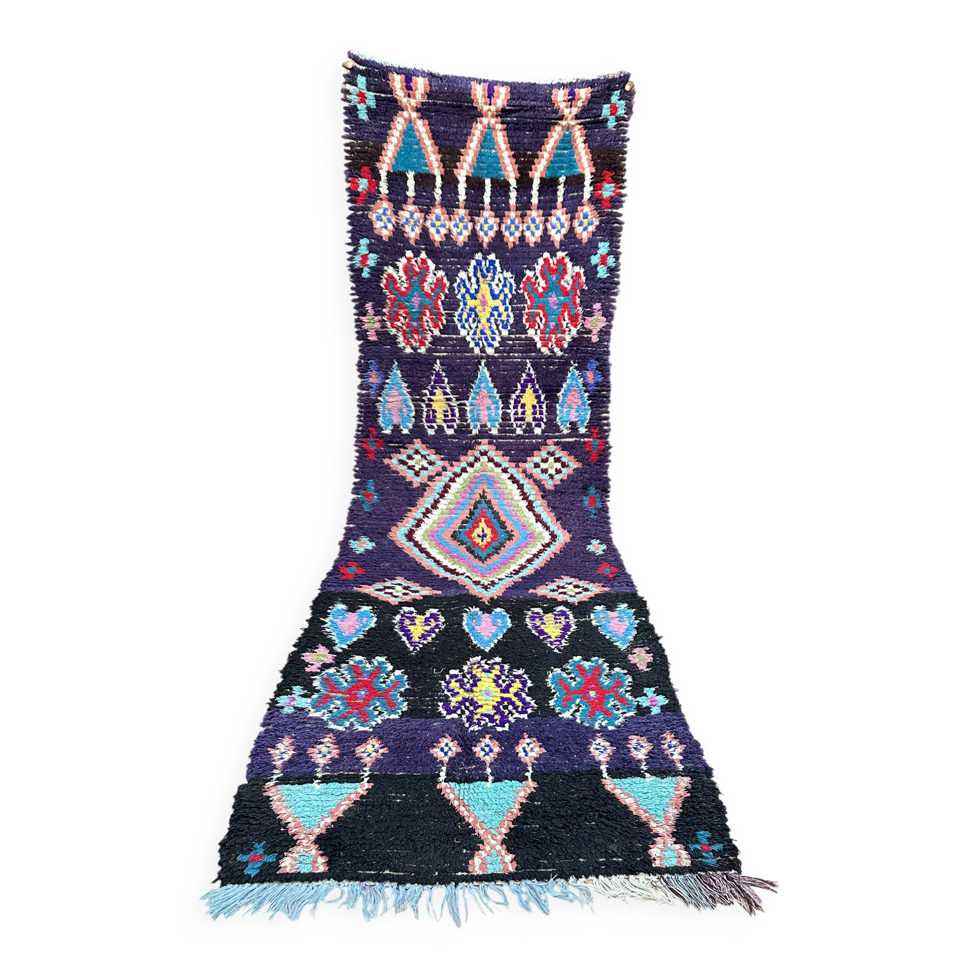 Vintage Boucherouite hallway runner: Moroccan Berber rug