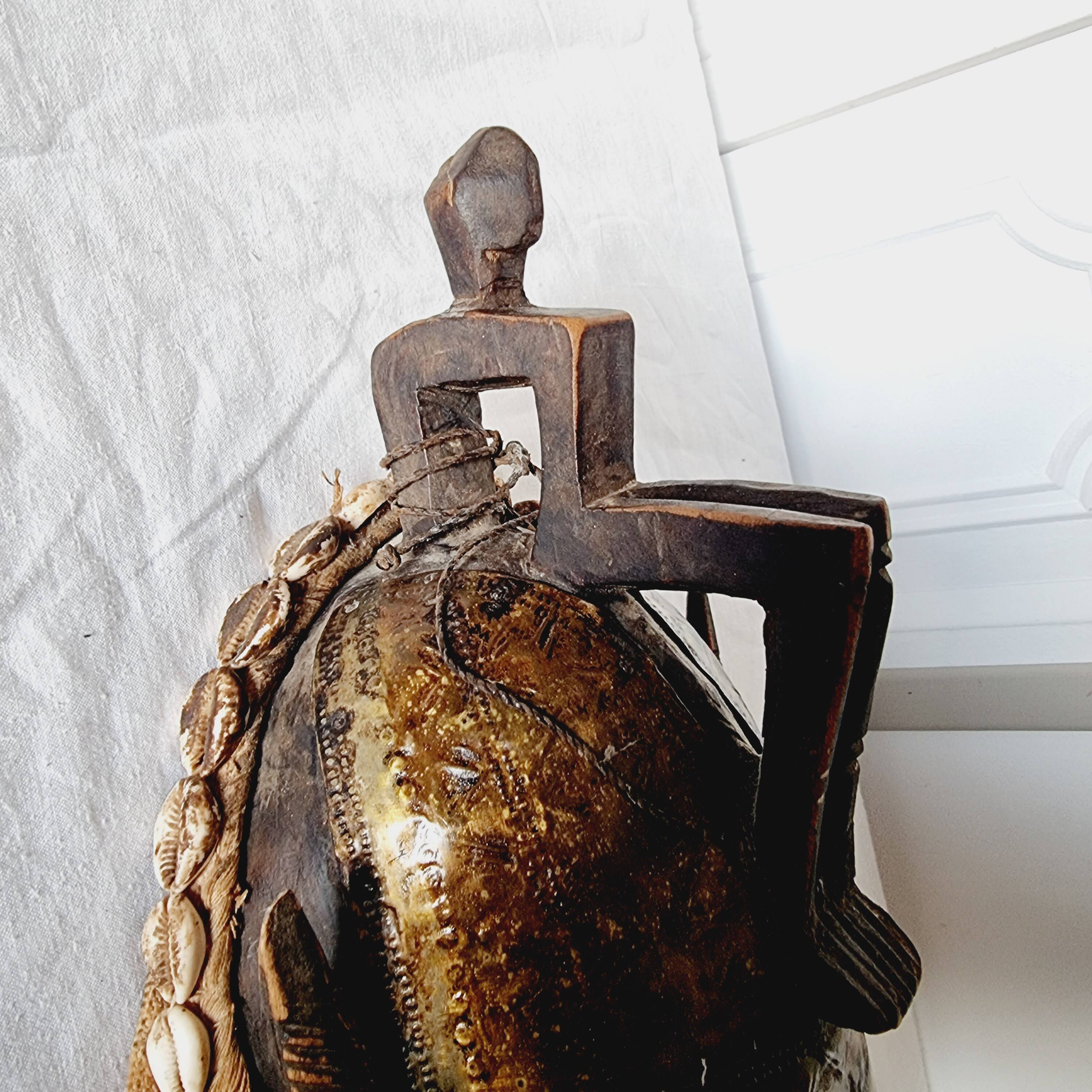 African mask from Mali from the N'Tomo tribe of Marka covered in chiseled brass