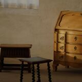 Vintage Scandinavian Stool Painted in Dark Green and Dark Red Wood, Folk Style, 1940s