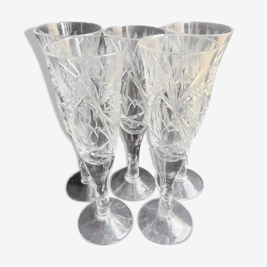 Lot de 5 flûtes à champagne cristal taillé bohème | Selency