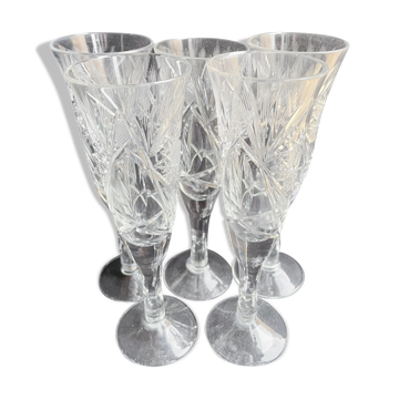 Champagne flutes, cut crystal, bohemian