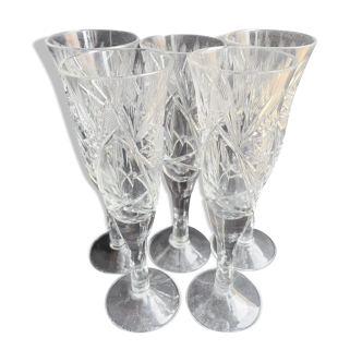 Lot de 5 flûtes à champagne cristal taillé bohème