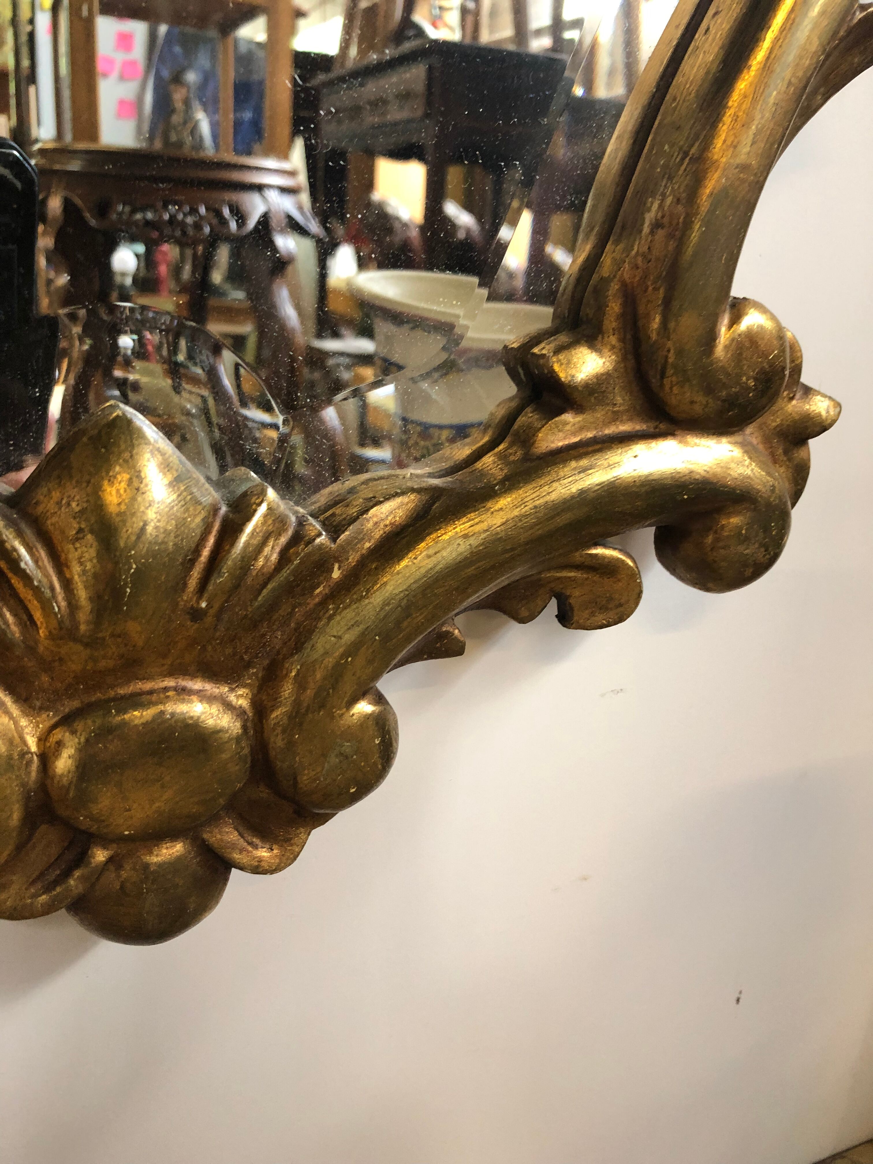 Mirror style baroque oval sculpture wood blown gold leaf