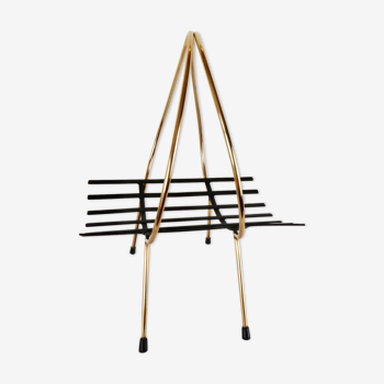 Vintage magazine rack, brass and black metal