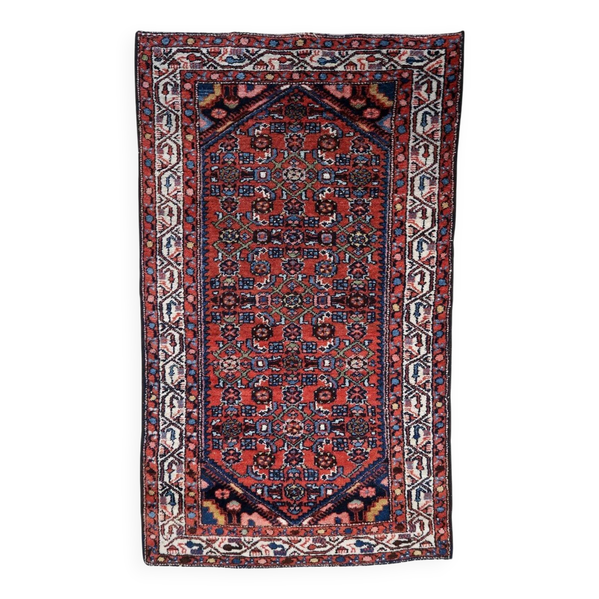 Handmade vintage Persian Hamadan rug 76cm x 126cm, 1970s