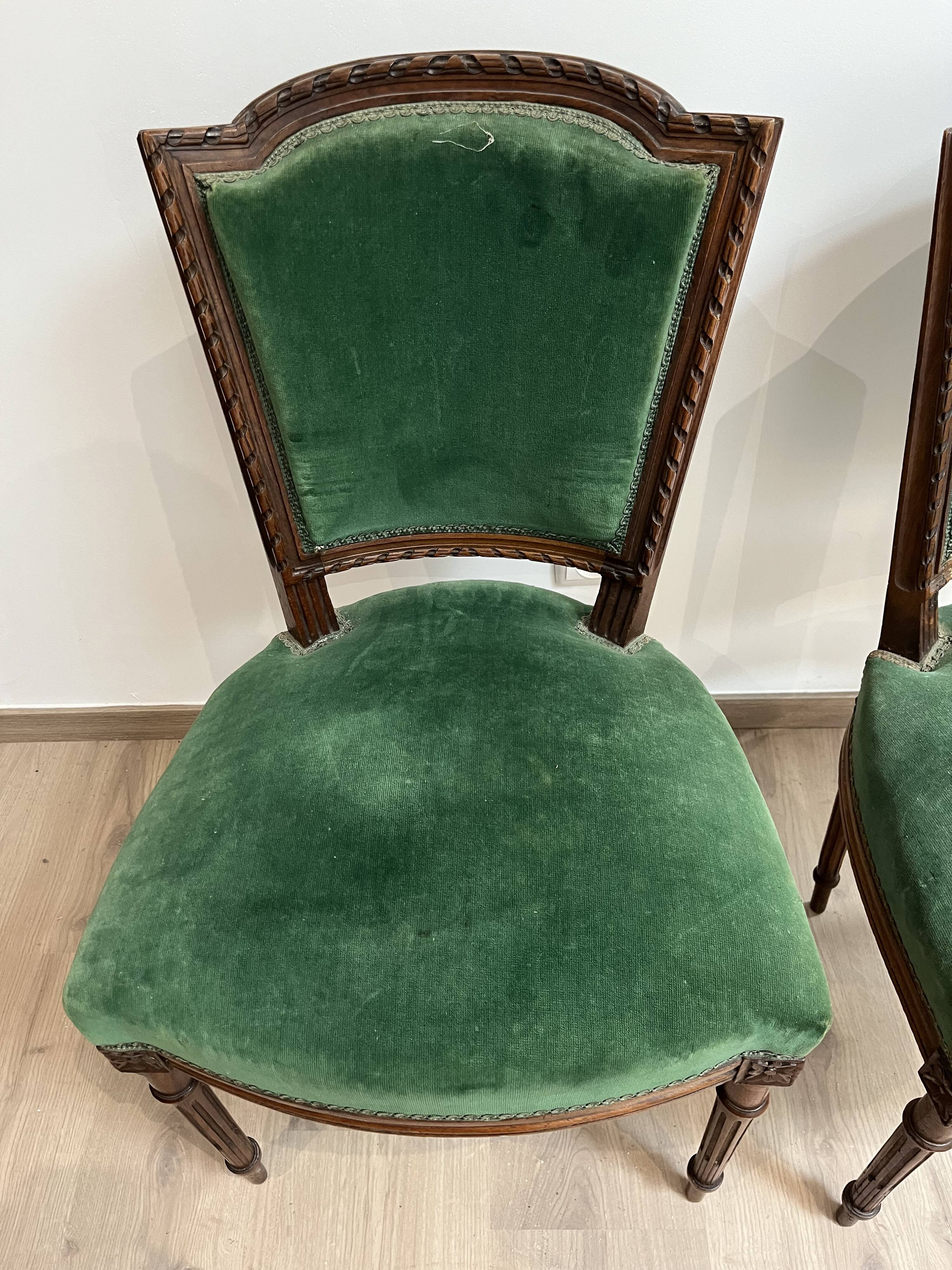 Pair of chair louis xvi period wood green trim
