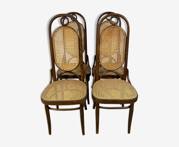 Série de 4 chaises bistrot cannées