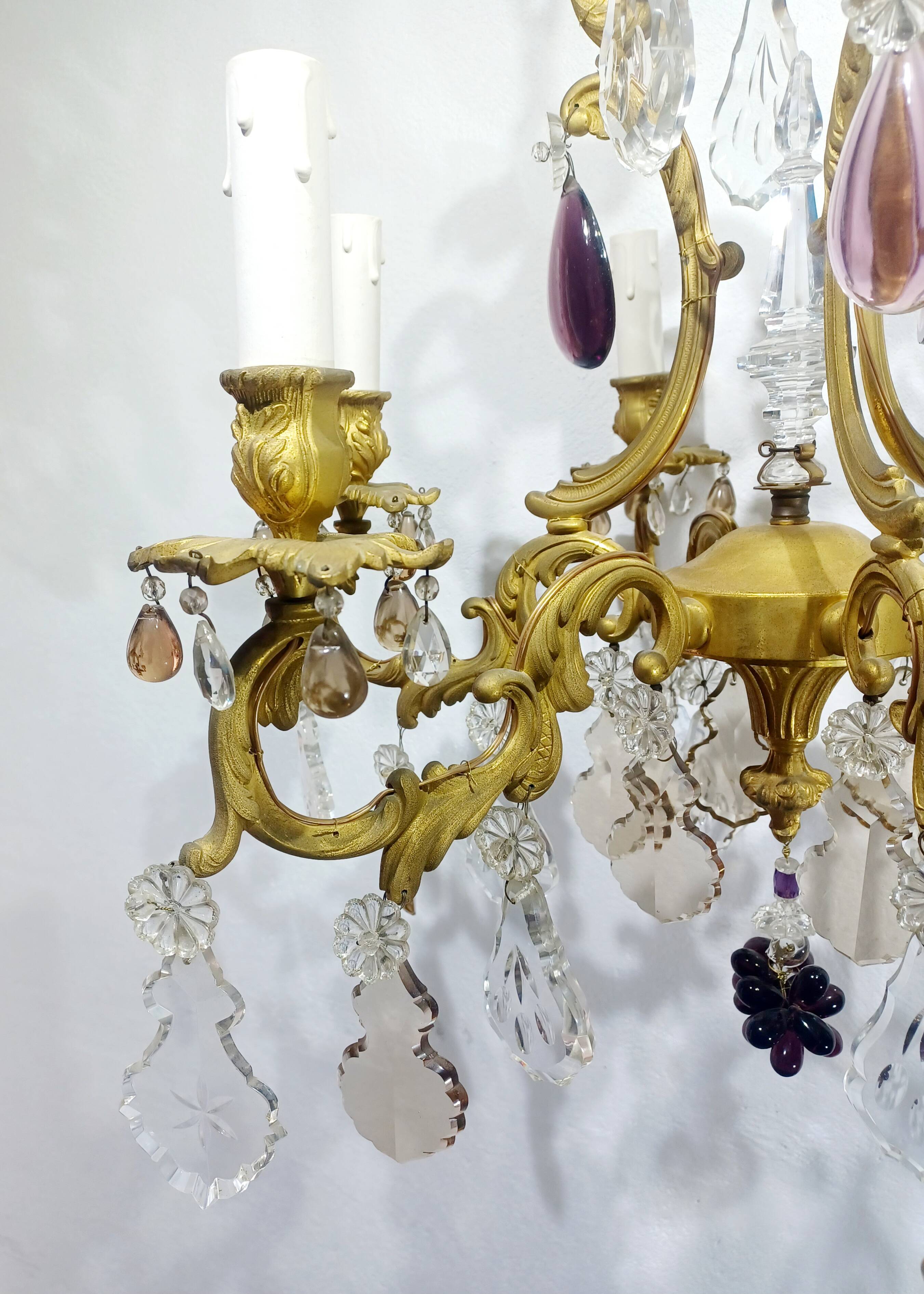 6-light bronze and crystal chandelier