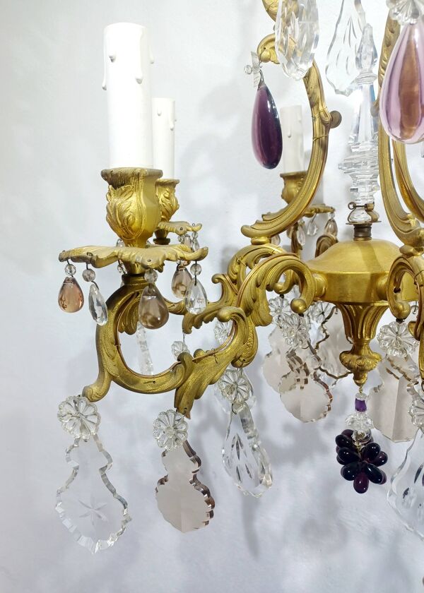 Lustre en bronze et cristal à 6 lumières