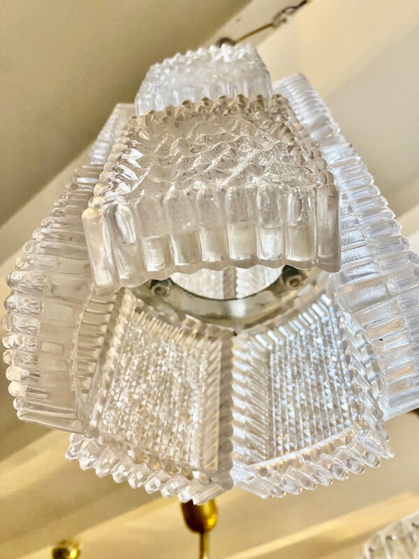 Lustre par Kaiser Leuchten, verre givré, Allemagne 1960
