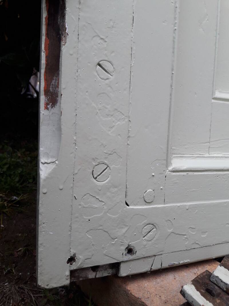 Entrance door 264x99cm old walnut oak wrought iron grille glass panel