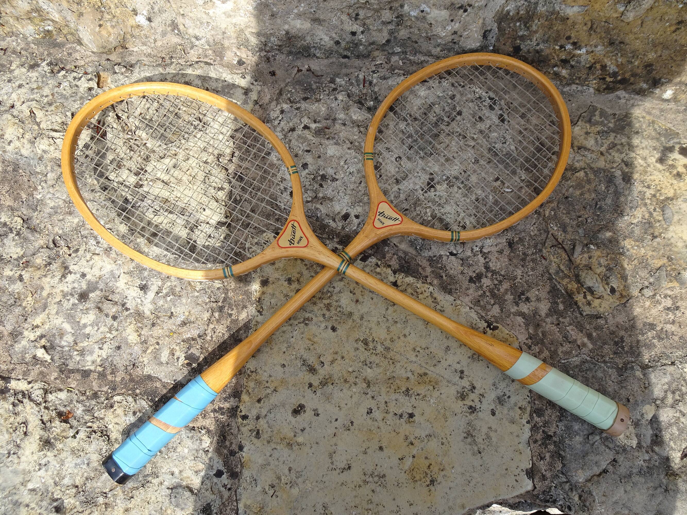 Set of two old wooden badminton rackets duet MWK