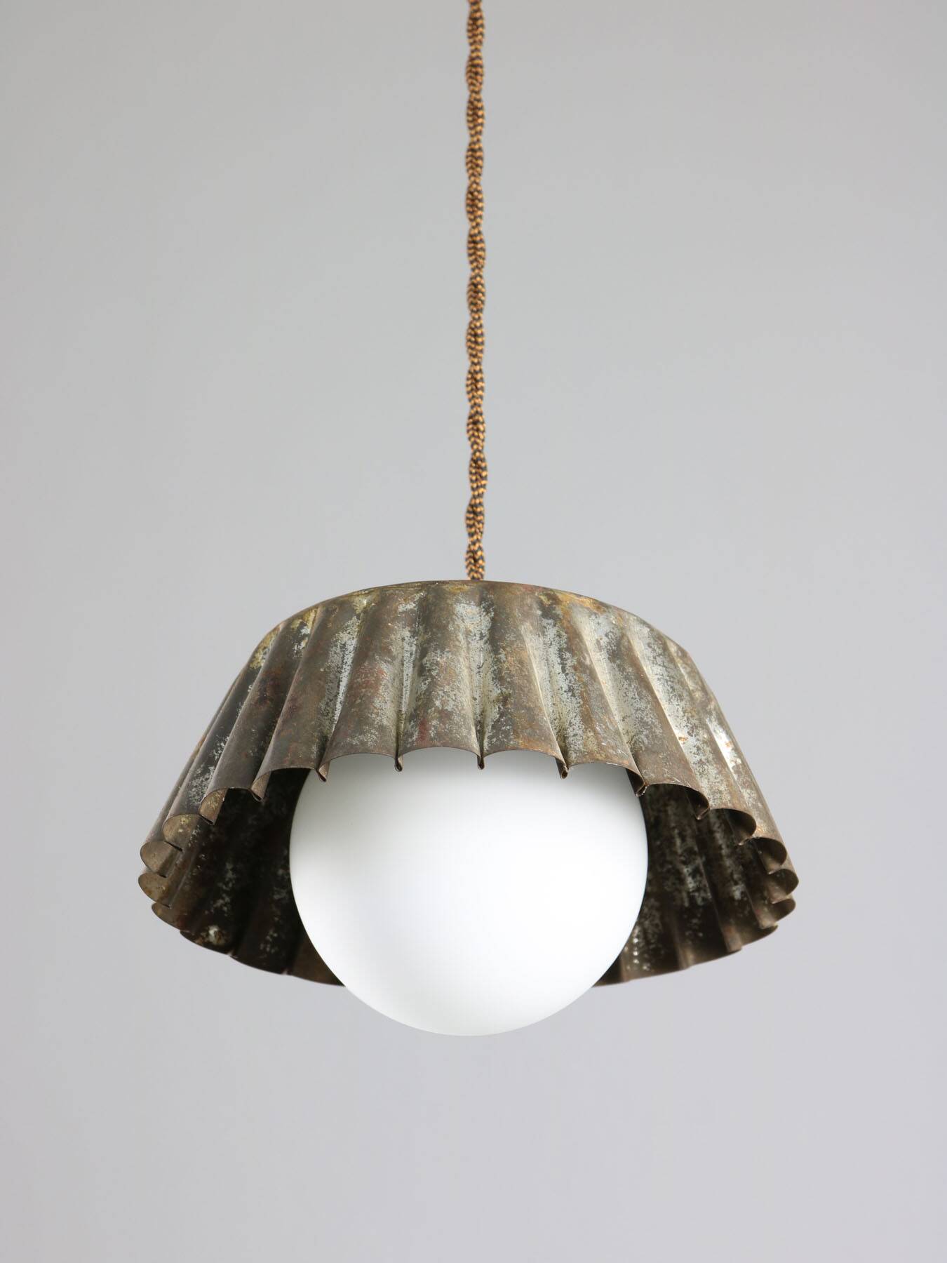 Vintage metal and opaline flower pendant lamp