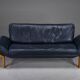 Danish teak and navy blue leather 3-seater sofa from Komfort, 1970s