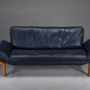 Danish teak and navy blue leather 3-seater sofa from Komfort, 1970s