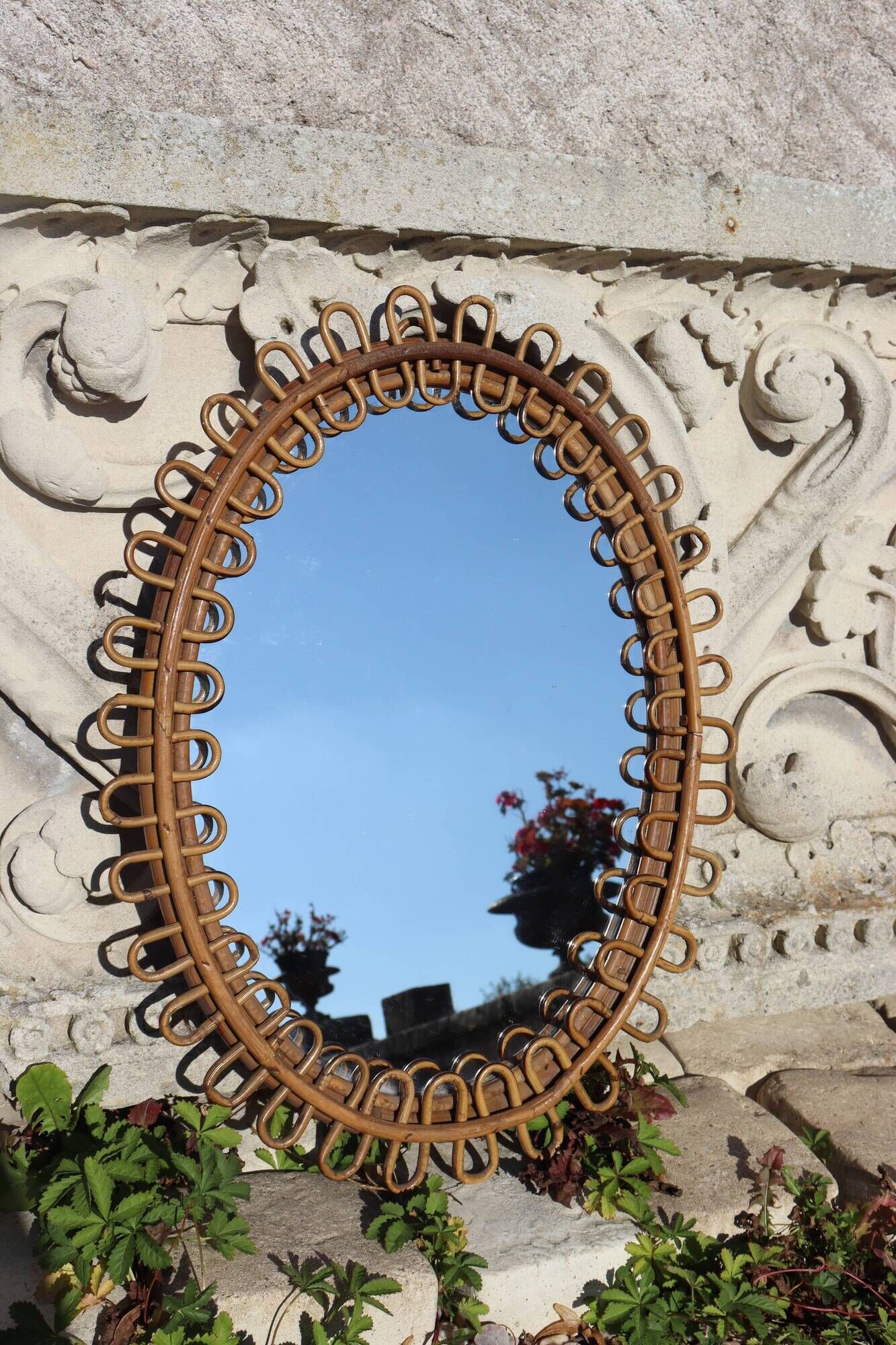 Italian design rattan mirror by Franco Albini