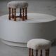 Pair of mid-century Danish oak stools with shearling lambswool upholstery, 1950s.