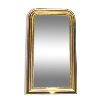 Miroir Louis-Philippe perlé, présence dorure à la feuille d’or, glace mercure 127cm/74,5cm