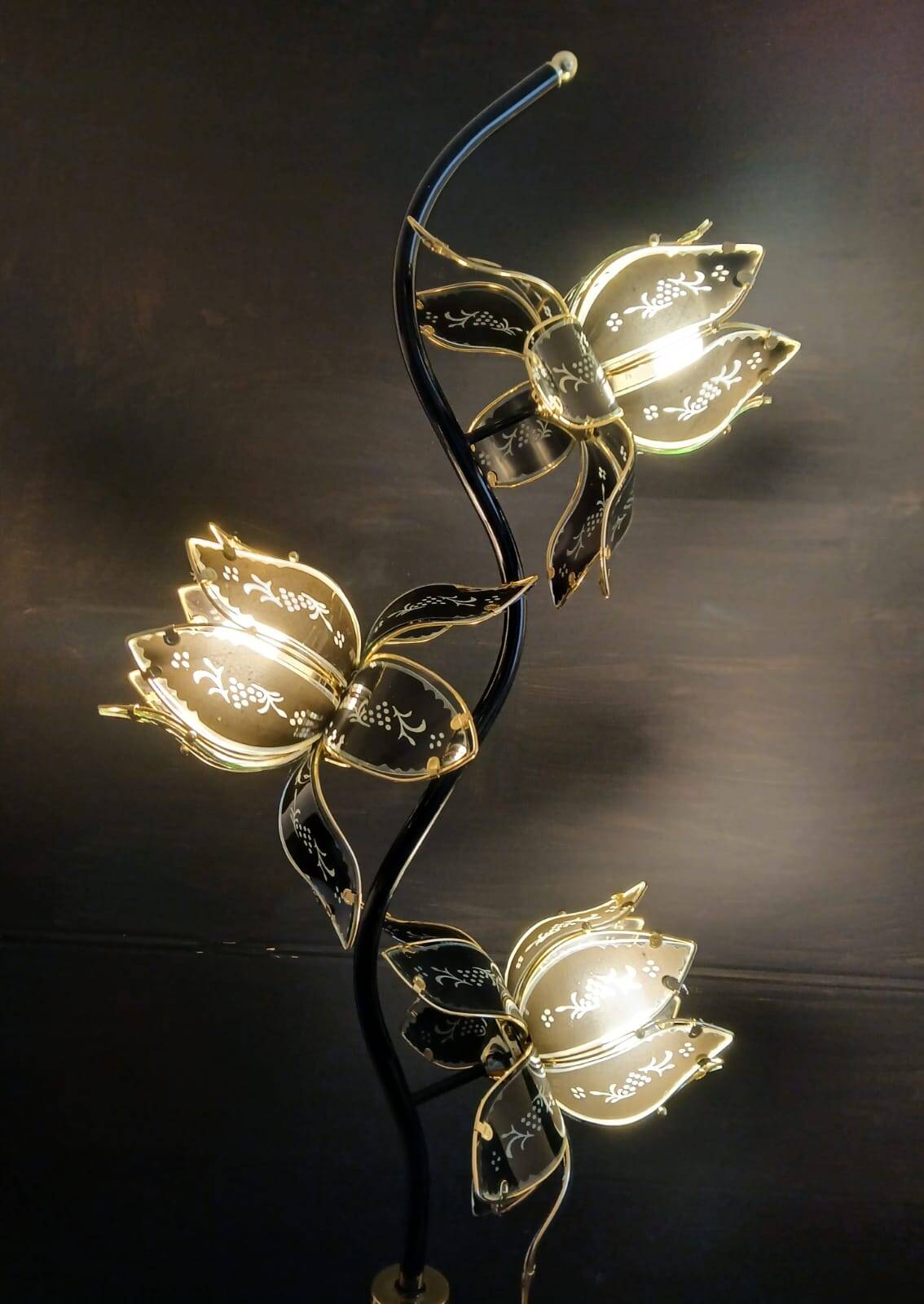 Vintage Hollywood Regency Floor Lamp Lotus Flowers